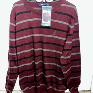 Nautica Burgundy and Gray Striped Pullover